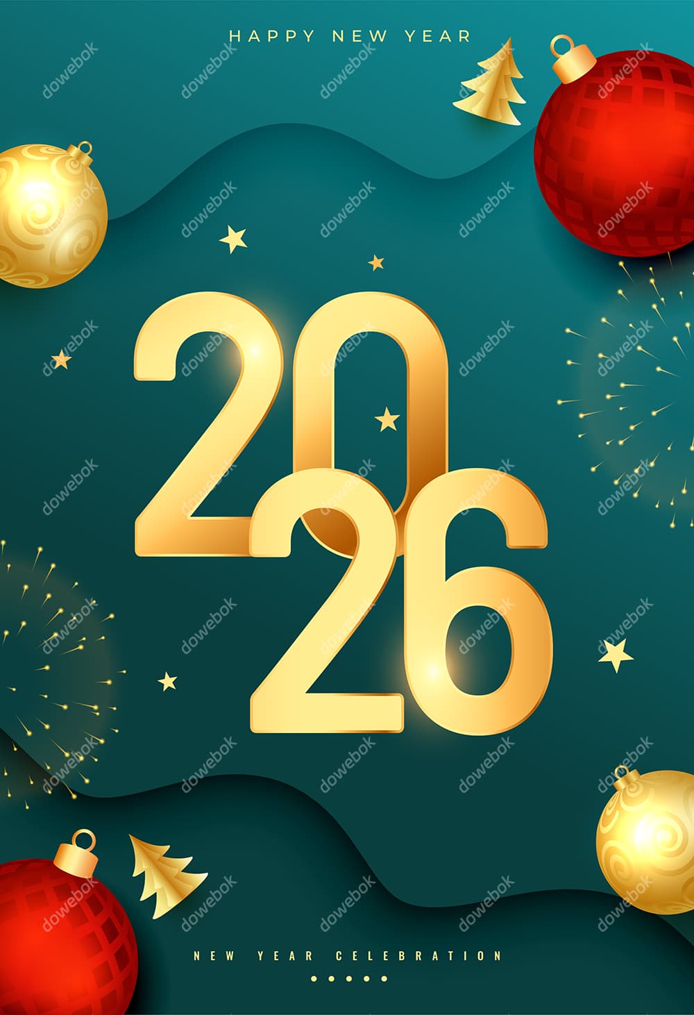 圣诞装饰和金色数字设计 2026 新年快乐海报矢量素材