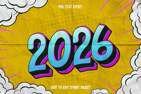 立体涂鸦数字设计 2026 新年快乐背景素材