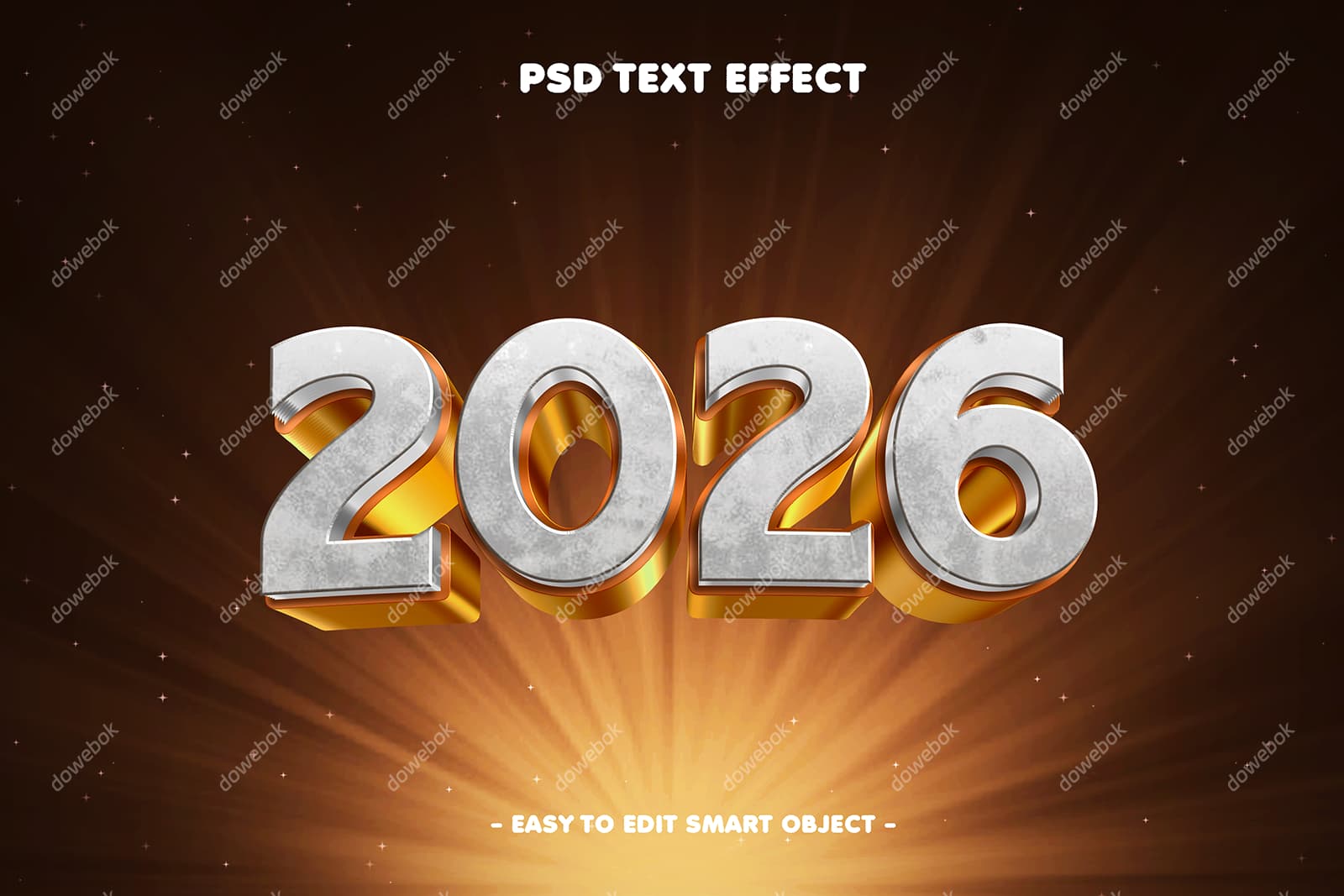 金属立体数字设计 2026 新年快乐 PSD 素材
