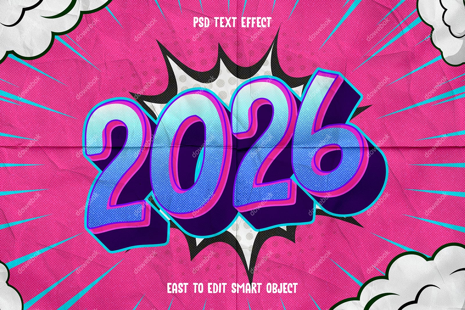 漫画风格设计 2026 新年快乐 PSD 素材