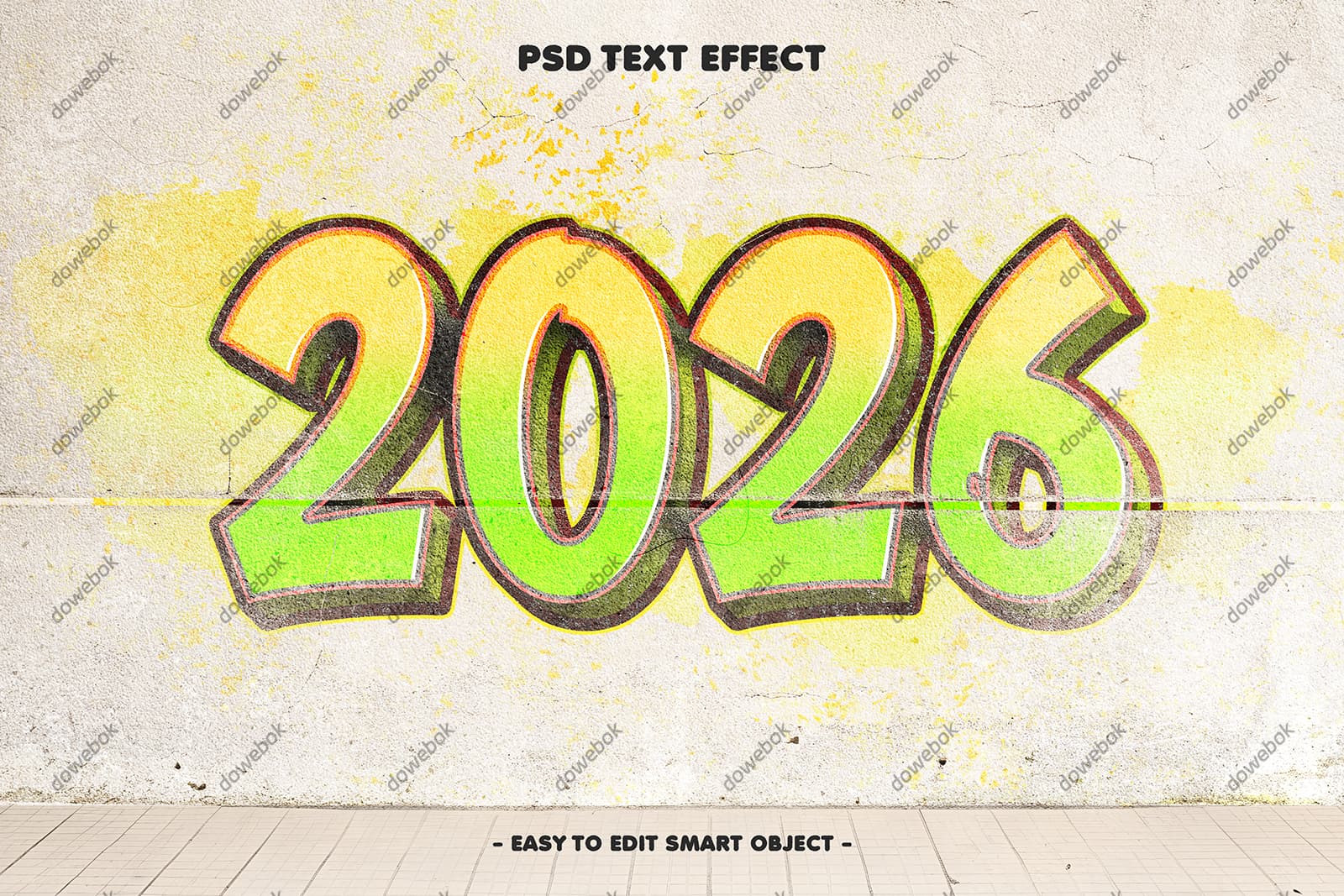 渐变涂鸦设计 2026 新年快乐 PSD 素材