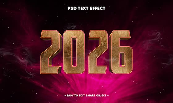 金色立体数字设计 2026 新年快乐 PSD 素材