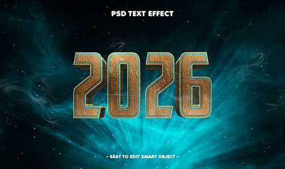 金色立体数字设计 2026 新年快乐 PSD 素材