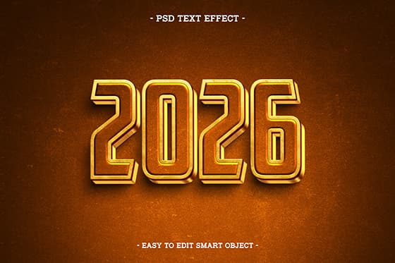 金色立体数字设计 2026 新年快乐 PSD 素材