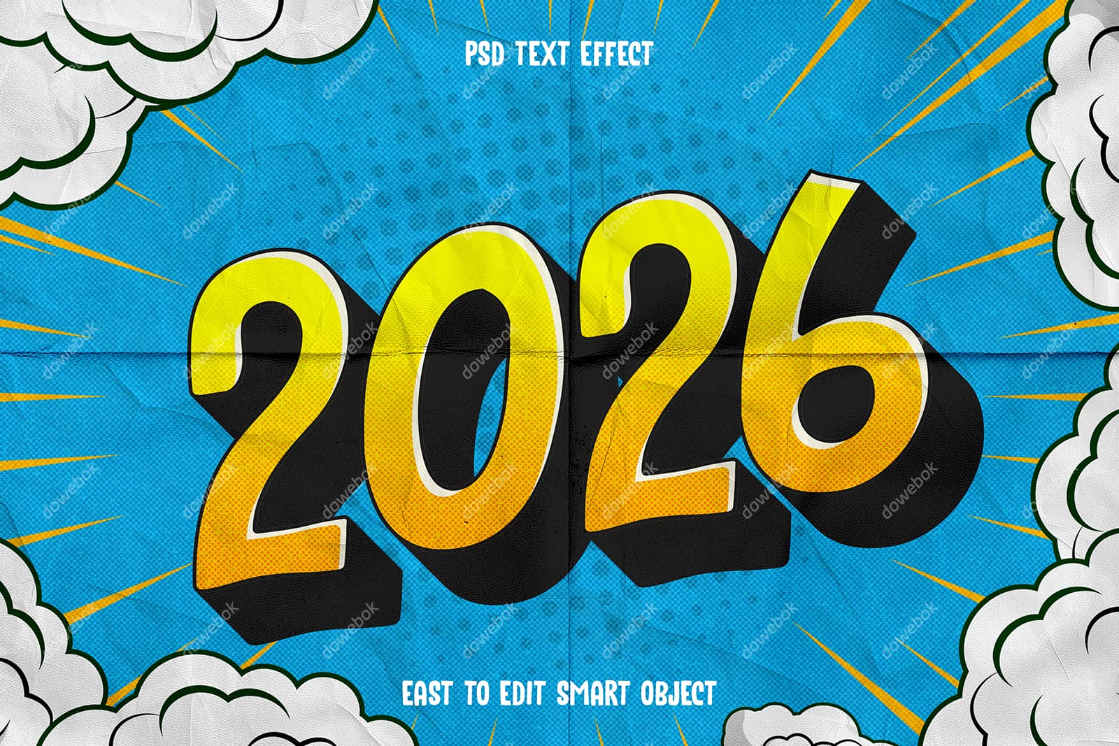 漫画风格设计 2026 新年快乐 PSD 素材