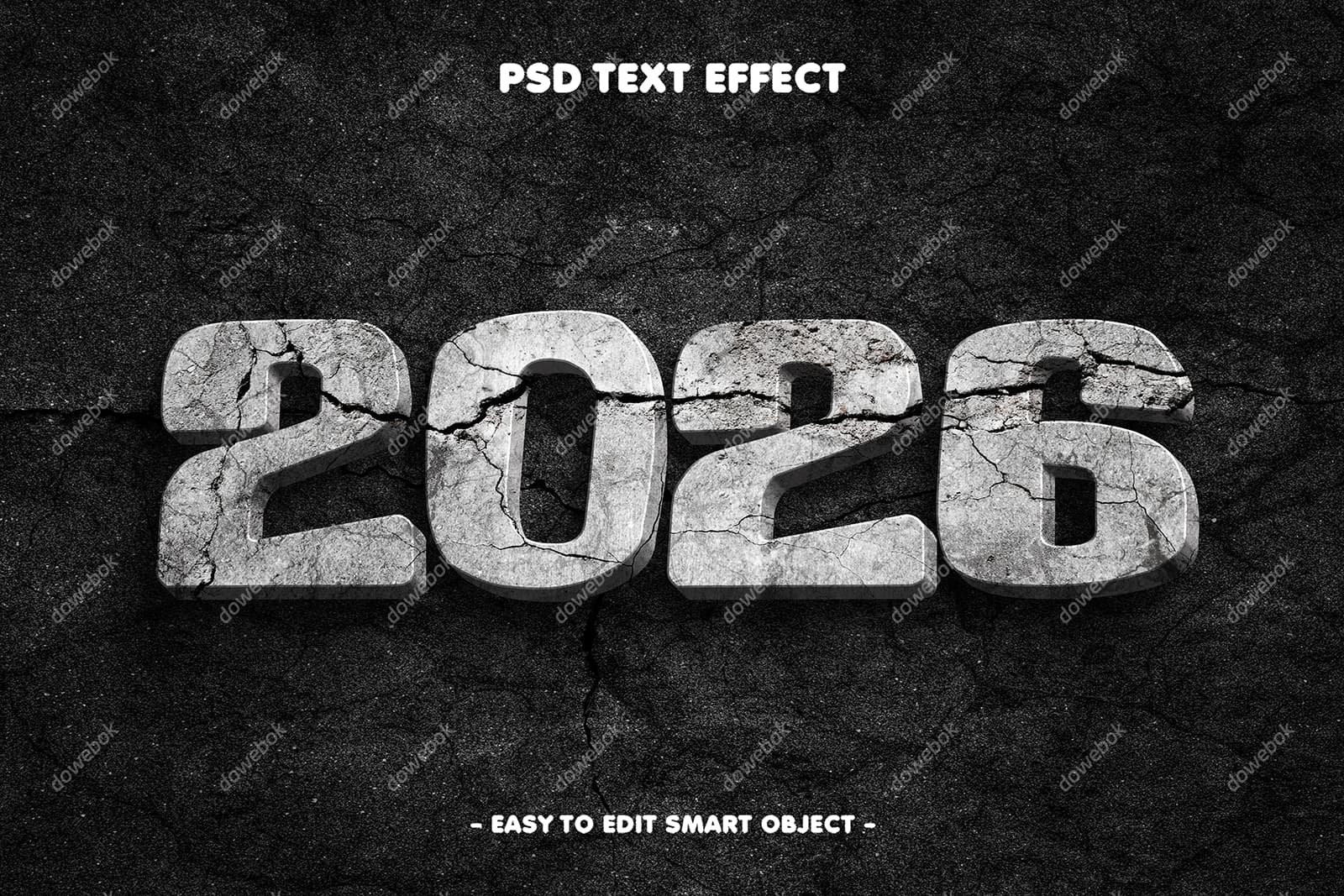 破裂的石材数字设计 2026 新年快乐 PSD 素材