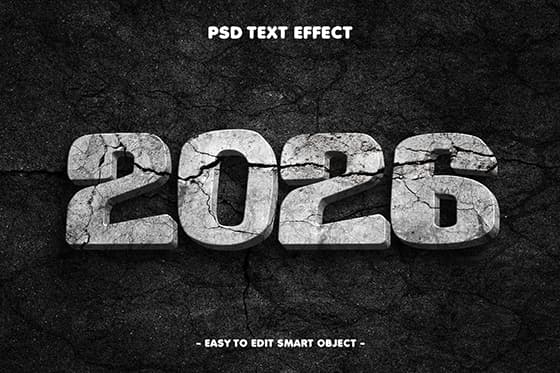 破裂的石材数字设计 2026 新年快乐 PSD 素材