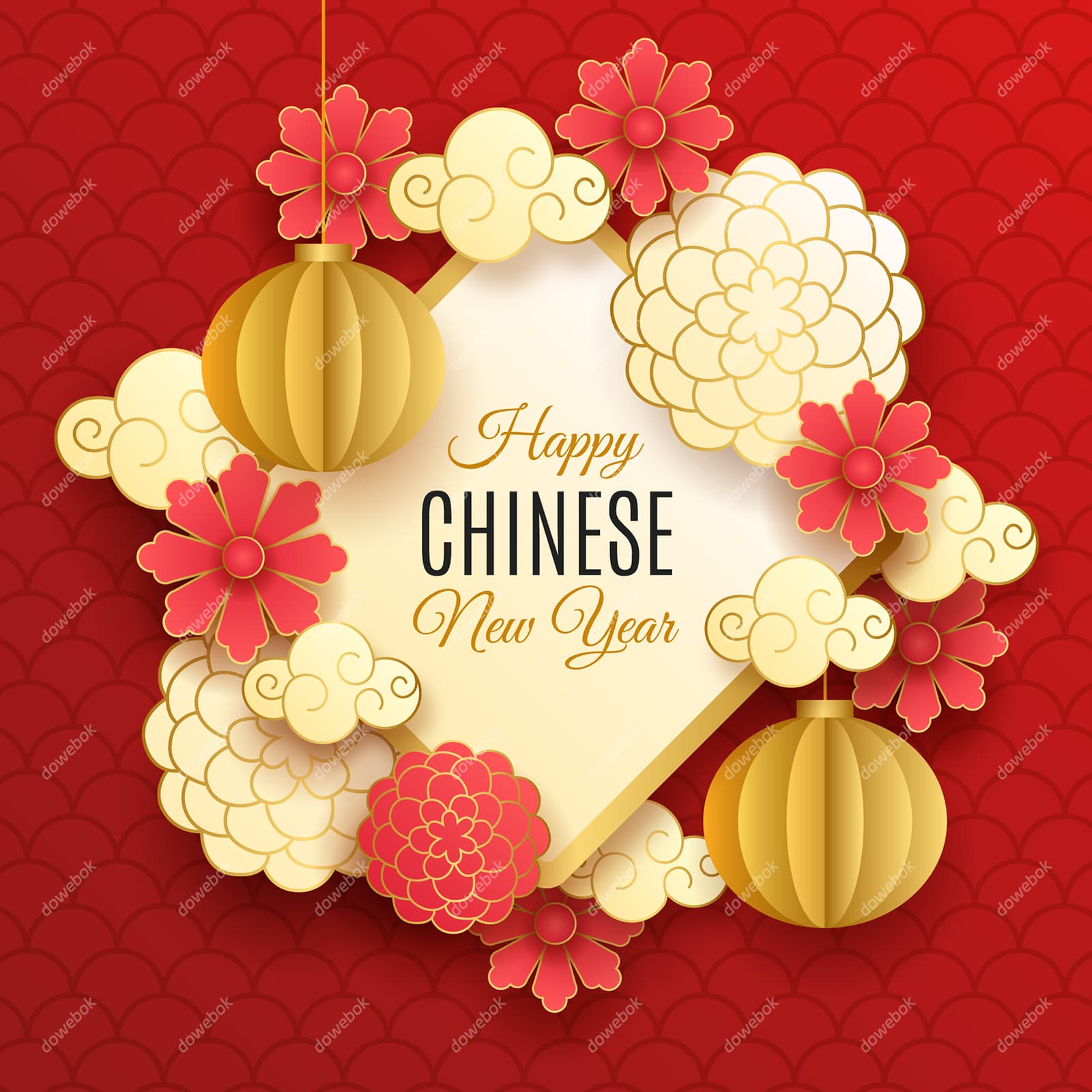 灯笼和祥云设计春节快乐矢量素材