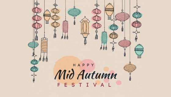 手绘中秋节灯笼矢量素材(EPS/AI)