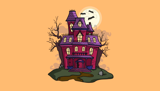 手绘万圣节鬼屋矢量素材(EPS/AI/PNG)