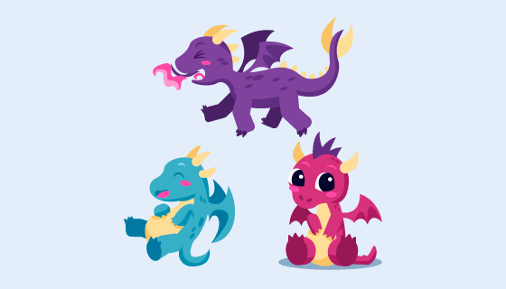 扁平可爱龙宝宝矢量素材(EPS/AI/PNG)