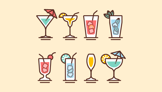 扁平风格鸡尾酒矢量素材(EPS/AI/PNG)
