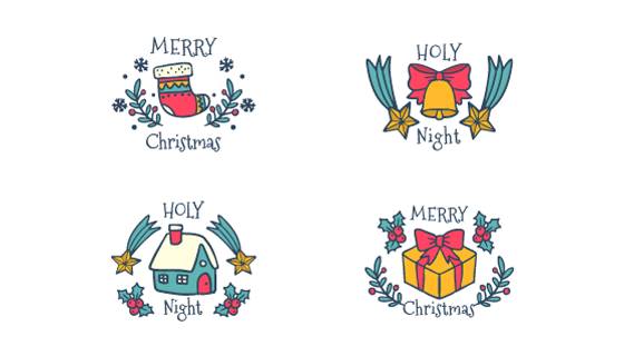 可爱的手绘圣诞节元素矢量素材(EPS/AI/PNG)