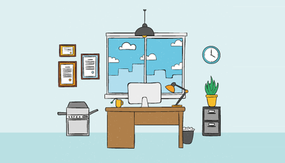 手绘办公室室内设计矢量素材(EPS/AI)