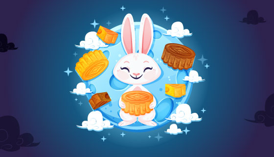 中秋节兔子月饼背景矢量素材(EPS/AI)