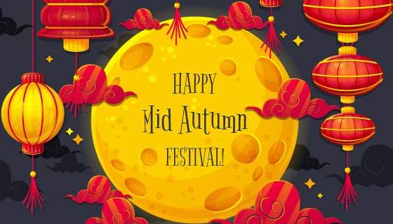 火红灯笼中秋节背景矢量素材(EPS/AI)