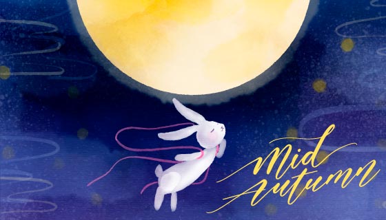 水彩风格中秋节背景矢量素材(EPS/AI)