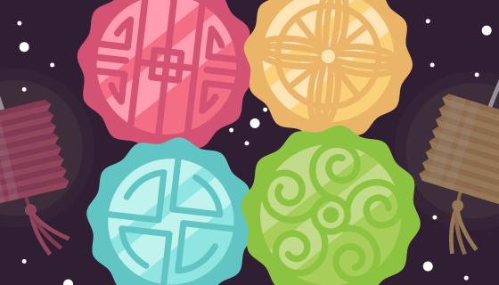 彩色月饼中秋节背景矢量素材(EPS/AI)