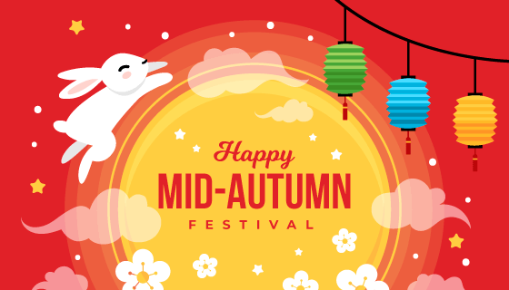 红色中秋节背景矢量素材(EPS/AI)