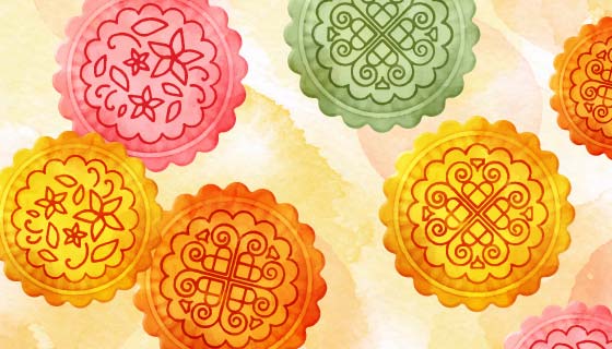 水彩彩色中秋节月饼矢量素材(EPS/AI)