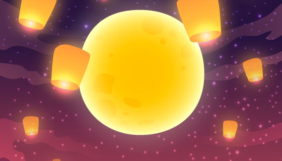 手绘中秋节背景矢量素材(EPS/AI)
