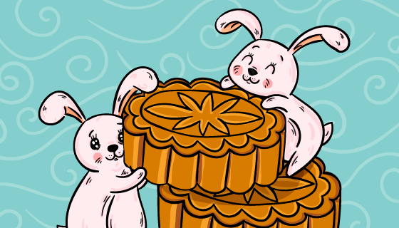 手绘中秋节背景矢量素材(EPS/AI)