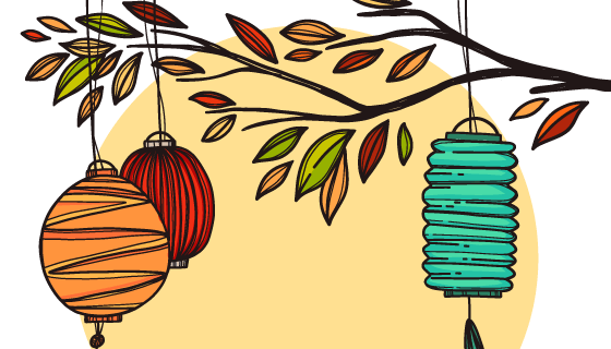 手绘中秋节背景矢量素材(EPS/AI)