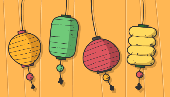 手绘中秋节灯笼矢量素材(EPS/AI)