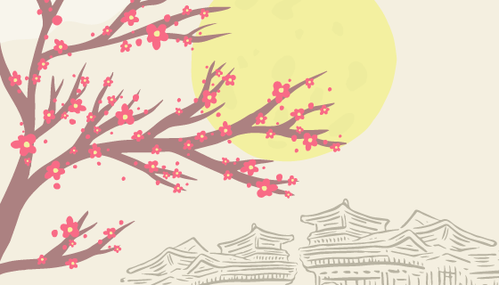 手绘创意中秋节背景矢量素材(EPS/AI)