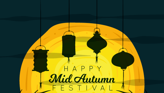 手绘创意中秋节背景矢量素材(EPS/AI)
