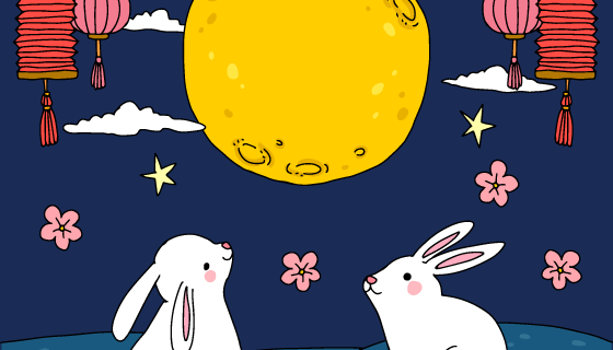 手绘创意中秋节背景矢量素材(EPS/AI)