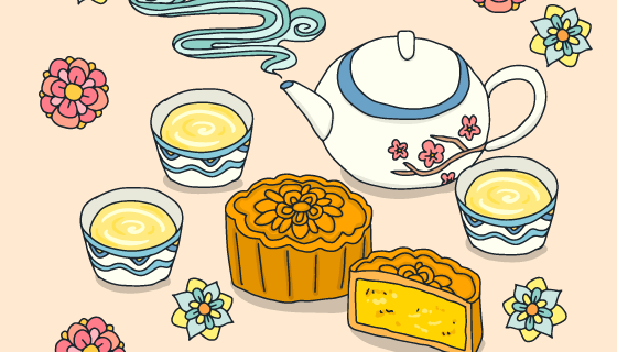 手绘创意中秋节背景矢量素材(EPS/AI)