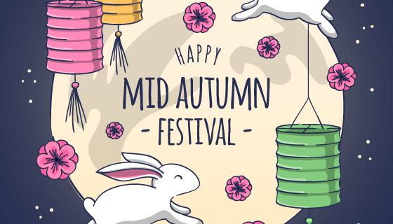 手绘创意中秋节背景矢量素材(EPS/AI)