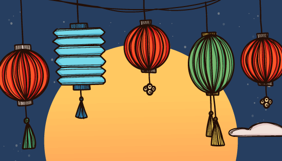 手绘创意中秋节背景矢量素材(EPS/AI)