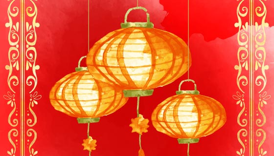 水彩风格中秋节背景矢量素材(EPS/AI)