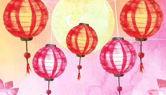 水彩风格中秋节背景矢量素材(EPS/AI)