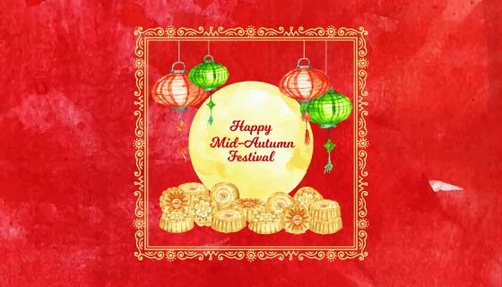 水彩风格中秋节背景矢量素材(EPS/AI)