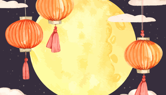 水彩风格中秋节背景矢量素材(EPS/AI)