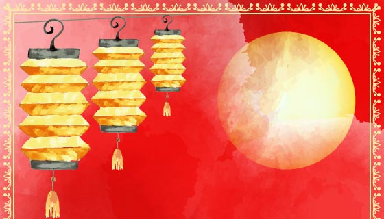 水彩风格中秋节背景矢量素材(EPS/AI)