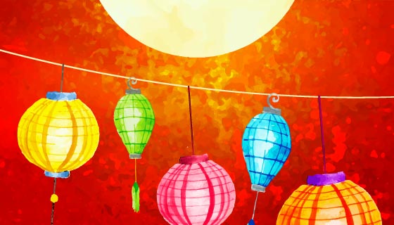 水彩风格中秋节背景矢量素材(EPS/AI)