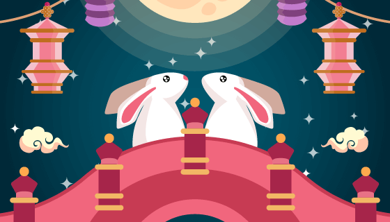 扁平风格中秋节背景矢量素材(EPS/AI)