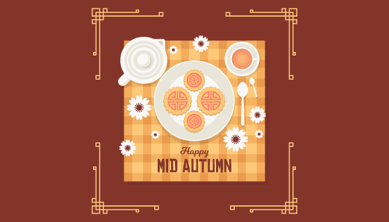 俯视月饼设计中秋节背景矢量素材(AI/EPS)