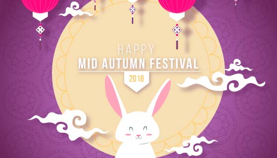 兔子月亮灯笼中秋节背景矢量素材(AI/EPS)