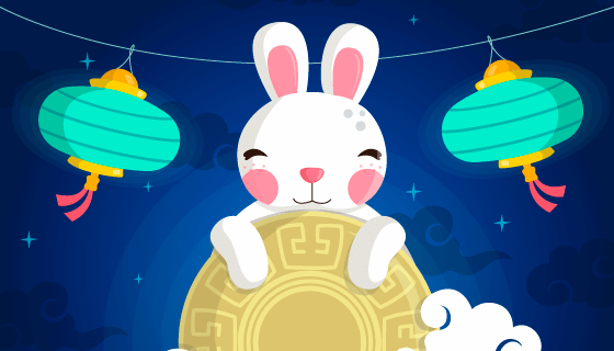 兔子月饼灯笼中秋节背景矢量素材(AI/EPS)
