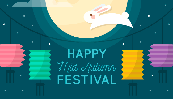 可爱兔子月亮设计中秋节背景矢量素材(AI/EPS)