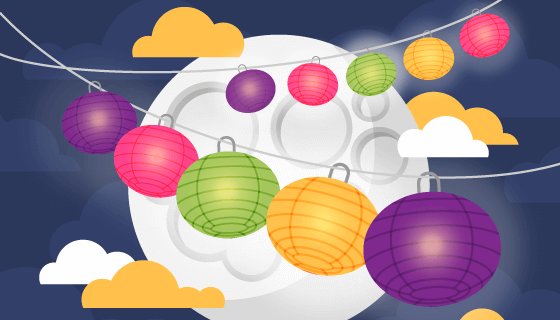 多彩灯笼中秋节背景矢量素材(AI/EPS)