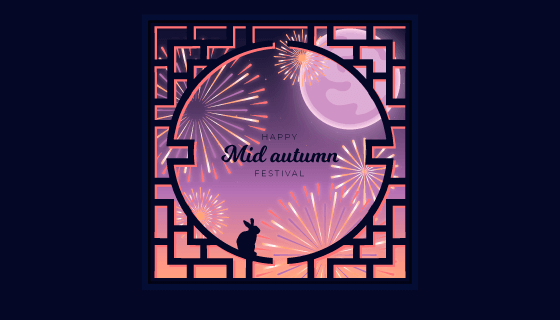 窗外烟花设计中秋节矢量素材(AI/EPS)