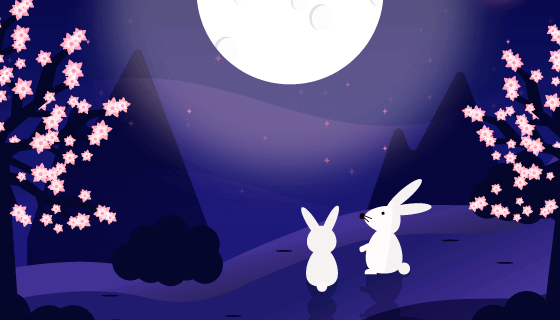 兔子山间望月中秋节矢量素材(AI/EPS)