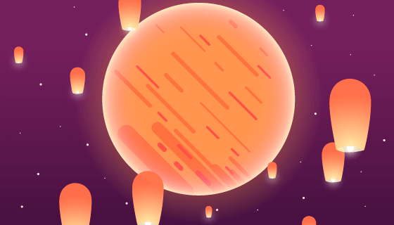 孔明灯和月亮设计中秋节矢量素材(AI/EPS)