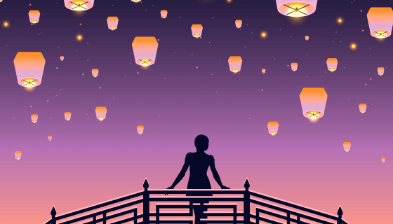 漫天孔明灯设计中秋节矢量素材(AI/EPS)